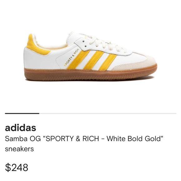 Adidas Samba OG "SPORTY & RICH - White Bold Gold" sneakers size US 6 - Picture 4 of 11